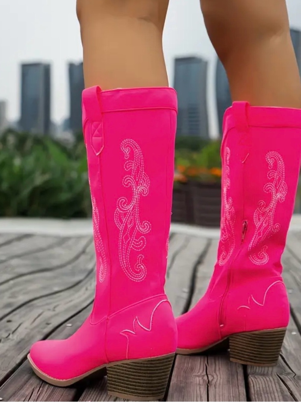 Women's Hot Pink Embroidered Knee-High Boots size 8
